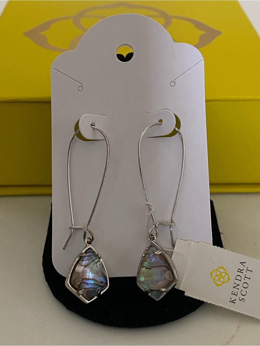 Kendra Scott Carinne Silver Iridescent Abalone Shell Stone 2” Drop Earrings NWT